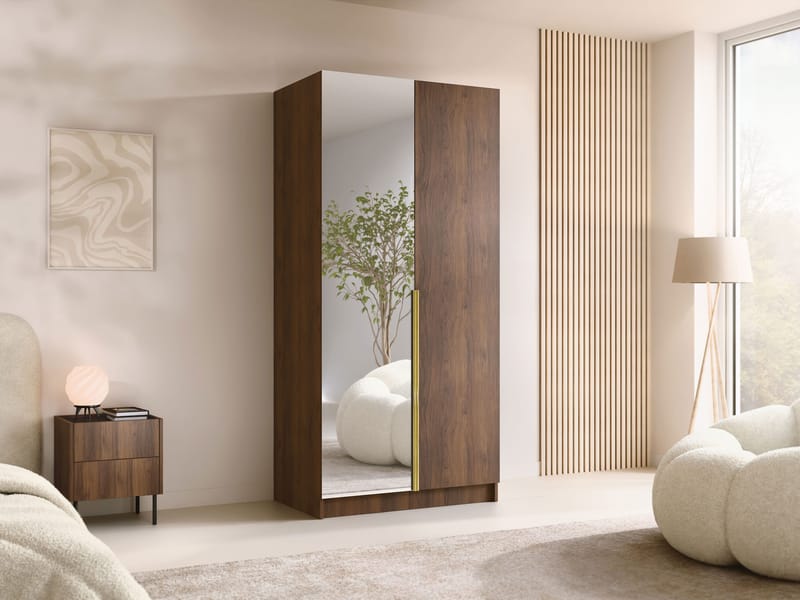 Herrljunga Vaatekaappi Peilillä 100x215 cm - Ruskea/Kulta/Peili - Säilytys - Vaatesäilytys - Vaatekaappi