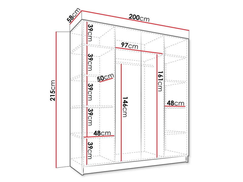 Herrljunga Vaatekaappi Peilillä 200x215 cm - Musta/Peili - Säilytys - Vaatesäilytys - Vaatekaappi