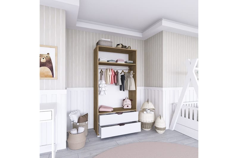 Hurst Vaatekaappi 90x183 cm - Vaaleanruskea/Valkoinen - Säilytys - Vaatesäilytys - Vaatekaappi