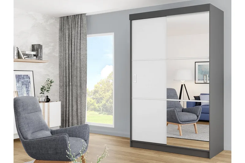 Isolaz Vaatekaappi Peilillä 138x205 cm - Valkoinen/Harmaa - Säilytys - Vaatesäilytys - Vaatekaappi