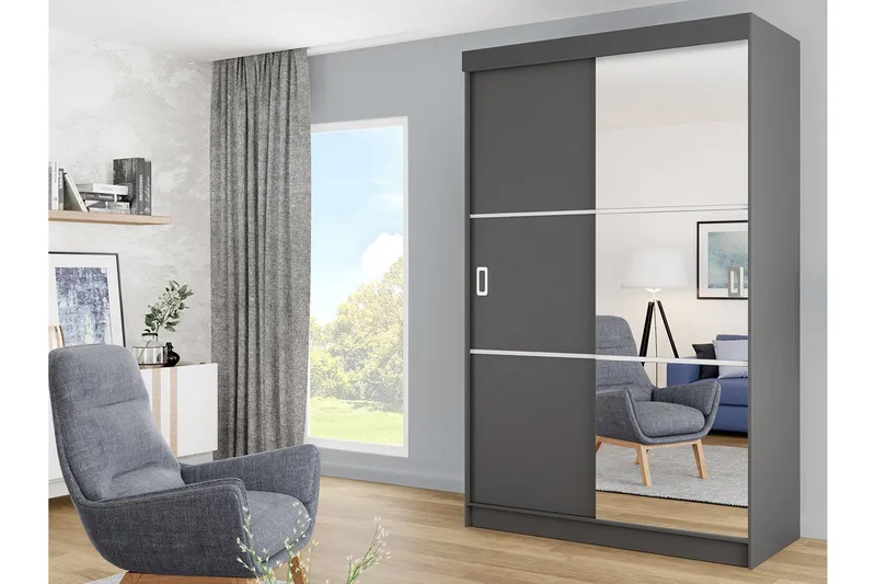 Isolaz Vaatekaappi Peilillä 138x205 cm - Valkoinen/Harmaa - Säilytys - Vaatesäilytys - Vaatekaappi