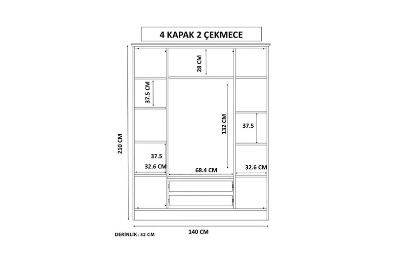 Ivon Vaatekaappi 140x210 cm - Matta Valkoinen - Säilytys - Vaatesäilytys - Vaatekaappi