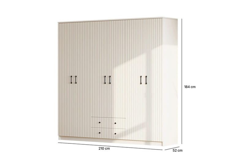 Ivon Vaatekaappi 210x184 cm - Matta Valkoinen - Säilytys - Vaatesäilytys - Vaatekaappi