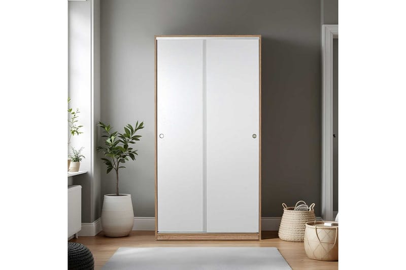 Jovel-vaatekaappi 94x182 cm - Valkoinen/Korallinpunainen - Säilytys - Vaatesäilytys - Vaatekaappi