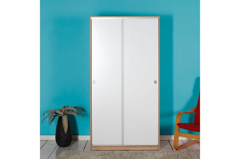 Jovel-vaatekaappi 94x182 cm - Valkoinen/Korallinpunainen - Säilytys - Vaatesäilytys - Vaatekaappi