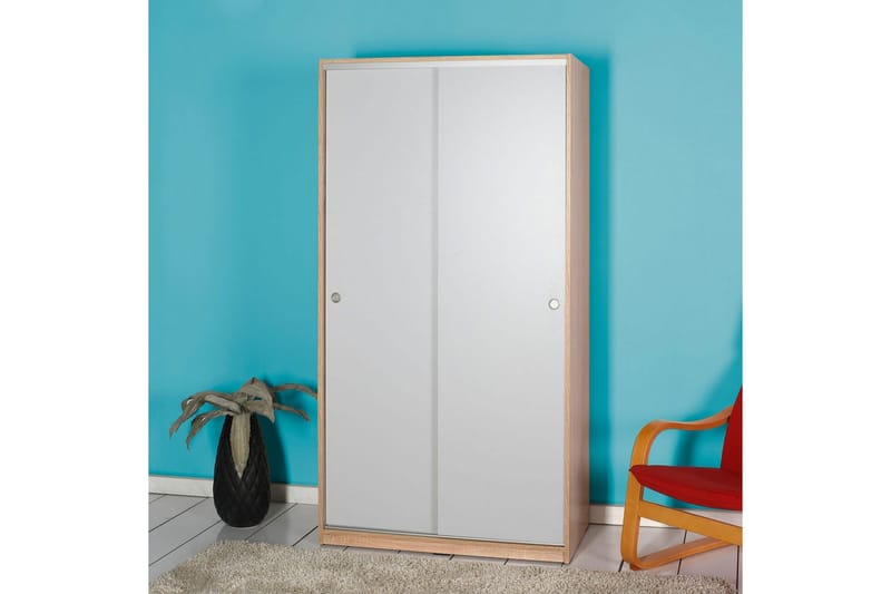 Jovel-vaatekaappi 94x182 cm - Valkoinen/Korallinpunainen - Säilytys - Vaatesäilytys - Vaatekaappi