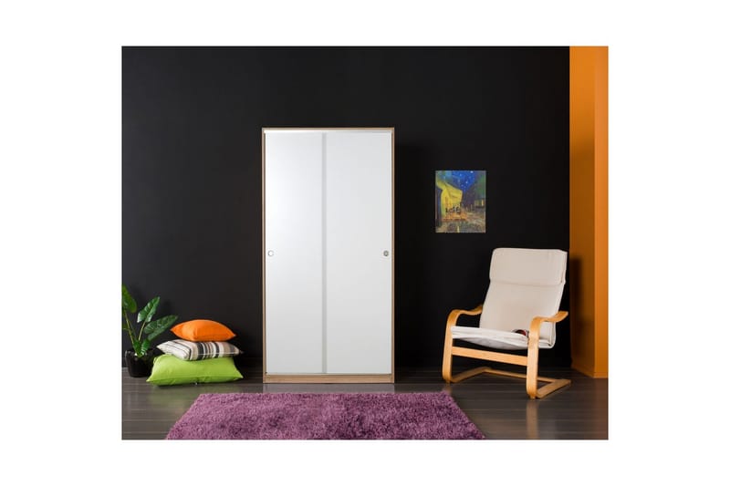 Jovel-vaatekaappi 94x182 cm - Valkoinen/Korallinpunainen - Säilytys - Vaatesäilytys - Vaatekaappi