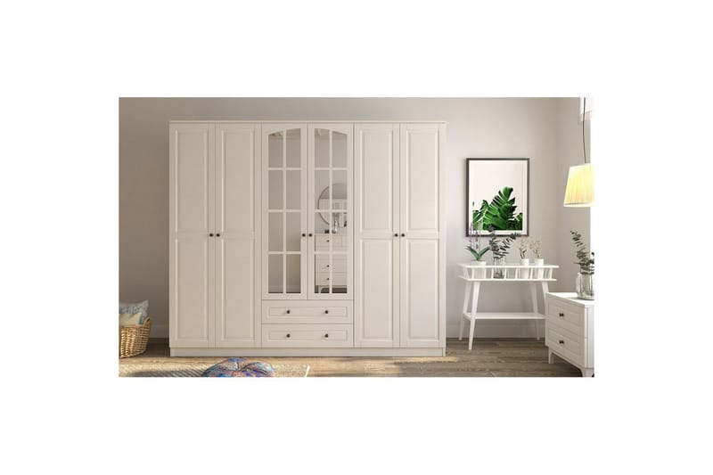 Jovric Vaatekaappi 210x184 cm - Matta Valkoinen - Säilytys - Vaatesäilytys - Vaatekaappi