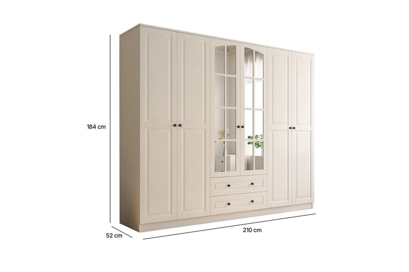 Jovric Vaatekaappi 210x184 cm - Matta Valkoinen - Säilytys - Vaatesäilytys - Vaatekaappi