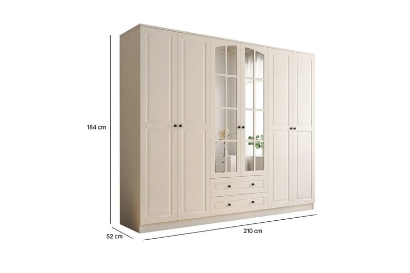 Jovric Vaatekaappi 210x184 cm - Matta Valkoinen - Säilytys - Vaatesäilytys - Vaatekaappi