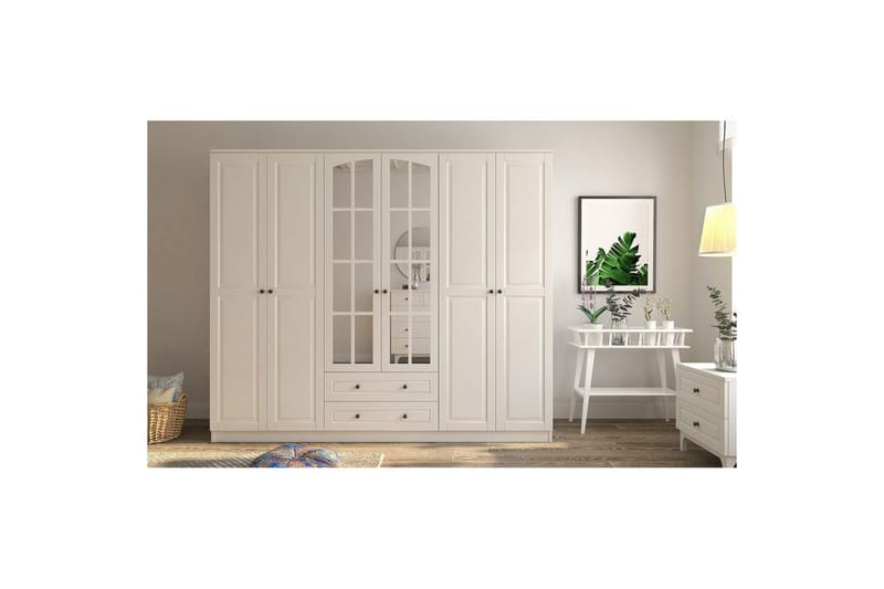 Jovric Vaatekaappi 210x184 cm - Matta Valkoinen - Säilytys - Vaatesäilytys - Vaatekaappi