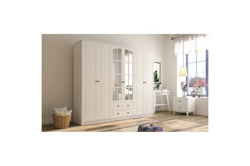 Jovric Vaatekaappi 210x210 cm - Matta Valkoinen - Säilytys - Vaatesäilytys - Vaatekaappi