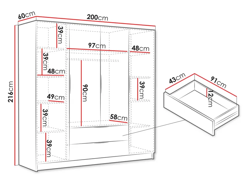 Kelros Vaatekaappi 200x216 cm - Beige - Säilytys - Vaatesäilytys - Vaatekaappi