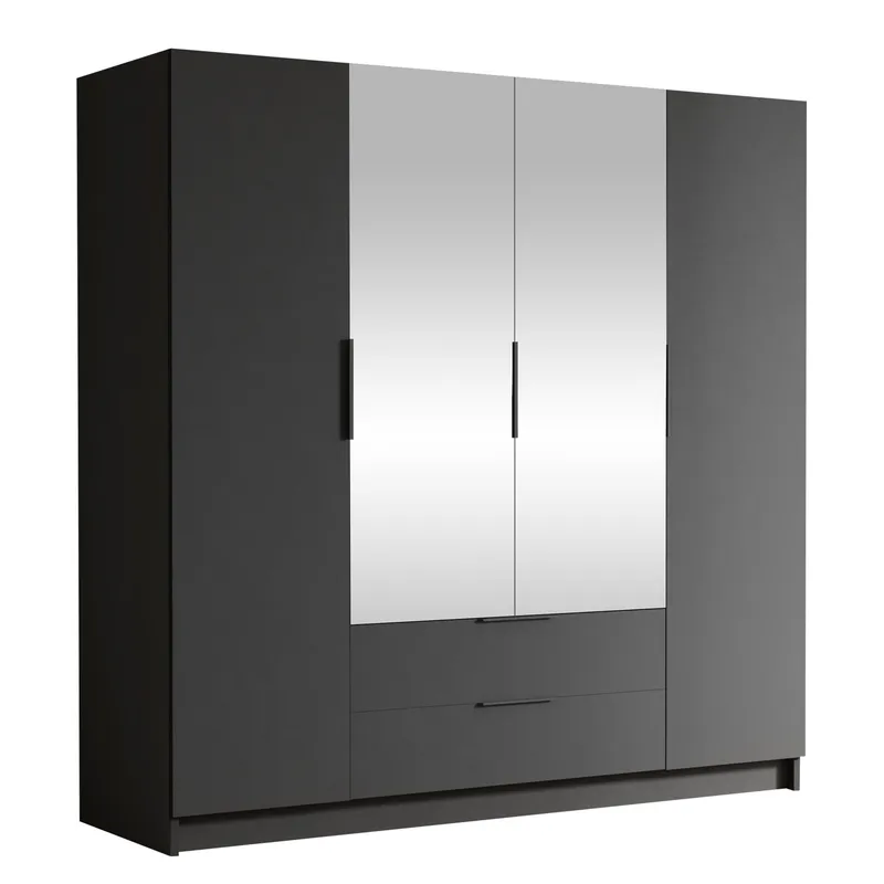 Kelros Vaatekaappi peilillä 200x216 cm, Musta