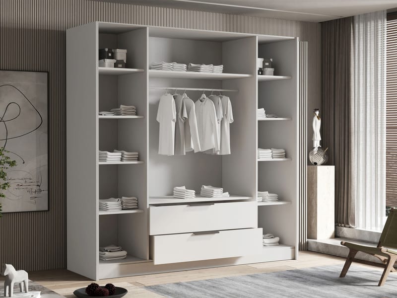 Kelros Vaatekaappi peilillä 200x216 cm - Beige - Säilytys - Vaatesäilytys - Vaatekaappi