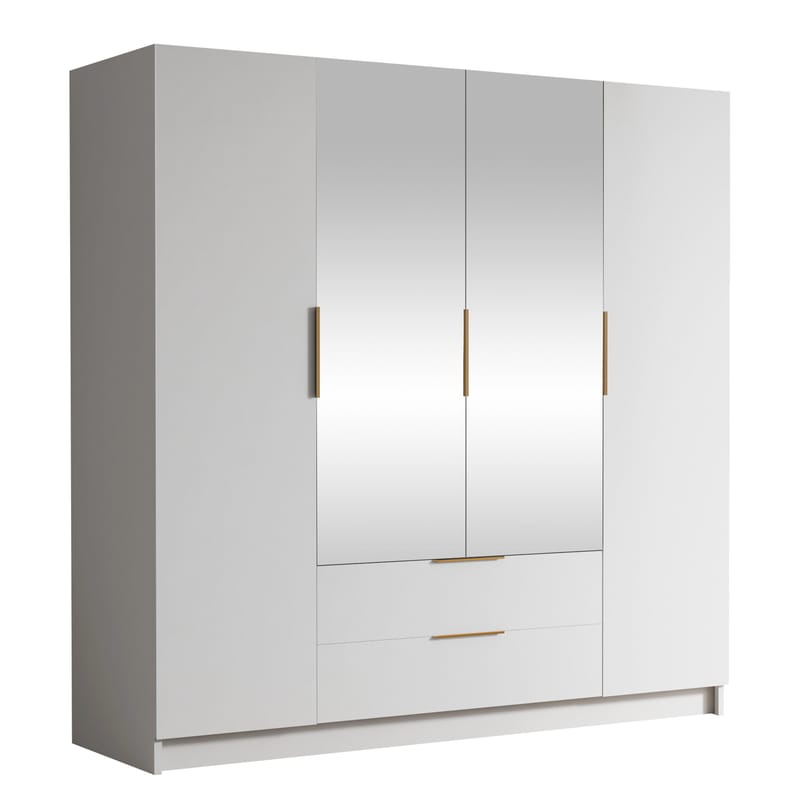 Kelros Vaatekaappi peilillä 200x216 cm - Valkoinen - Säilytys - Vaatesäilytys - Vaatekaappi