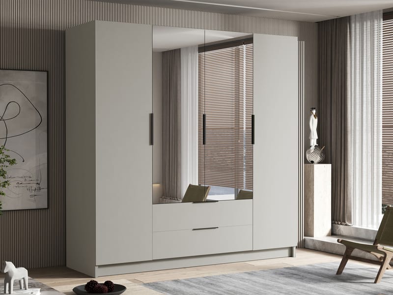 Kelros Vaatekaappi peilillä 200x216 cm - Beige - Säilytys - Vaatesäilytys - Vaatekaappi