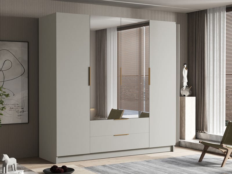 Kelros Vaatekaappi peilillä 200x216 cm - Beige - Säilytys - Vaatesäilytys - Vaatekaappi