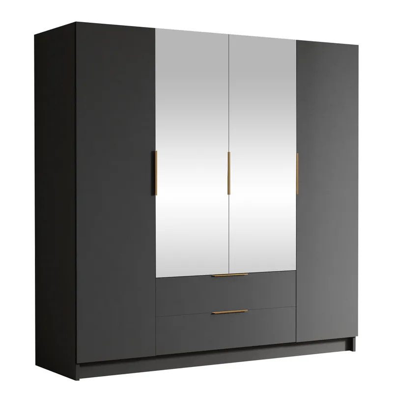 Kelros Vaatekaappi peilillä 200x216 cm - Musta - Säilytys - Vaatesäilytys - Vaatekaappi