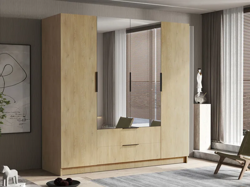 Kelros Vaatekaappi peilillä 200x216 cm - Ruskea - Säilytys - Vaatesäilytys - Vaatekaappi