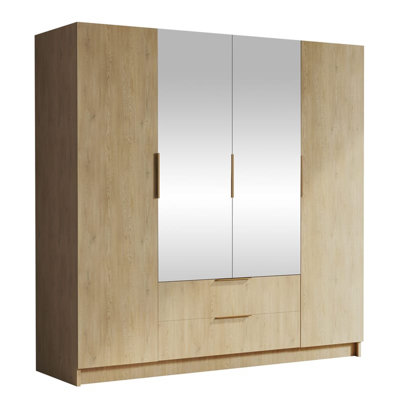 Kelros Vaatekaappi peilillä 200x216 cm - Ruskea - Säilytys - Vaatesäilytys - Vaatekaappi