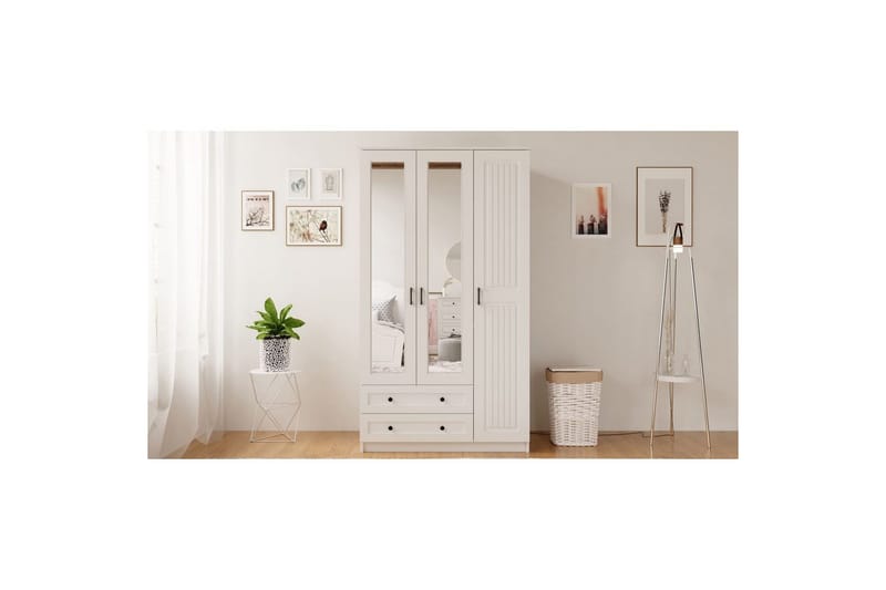 Kesra Vaatekaappisskåp 105x184 cm - Matta Valkoinen - Säilytys - Vaatesäilytys - Vaatekaappi