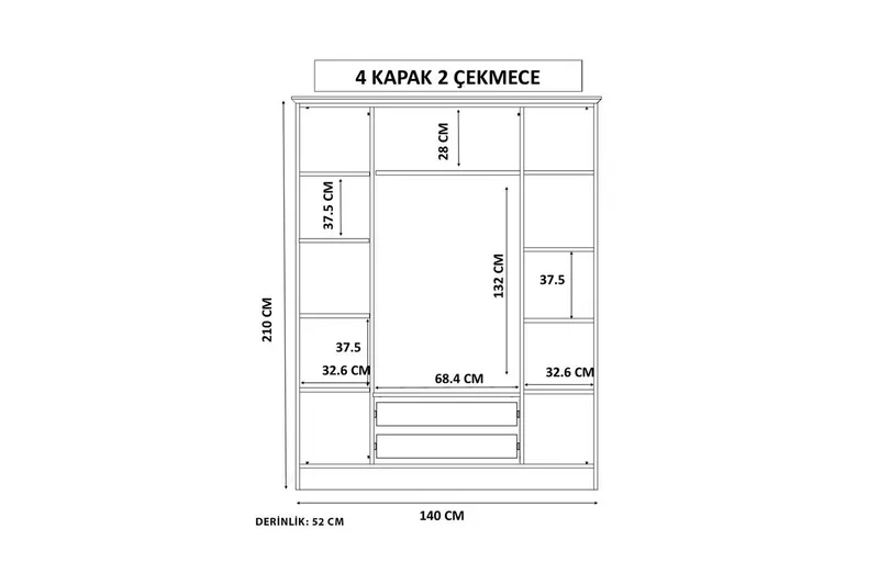 Kovric Vaatekaappisskåp 140x210 cm - Matta Valkoinen - Säilytys - Vaatesäilytys - Vaatekaappi