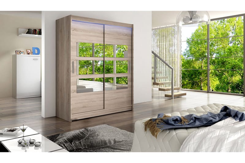 Leila vaatekaappi peilillä 150x200 cm - Beige - Säilytys - Vaatesäilytys - Vaatekaappi