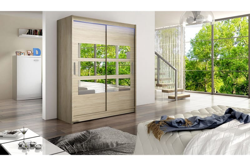 Leila vaatekaappi peilillä 150x200 cm - Beige - Säilytys - Vaatesäilytys - Vaatekaappi