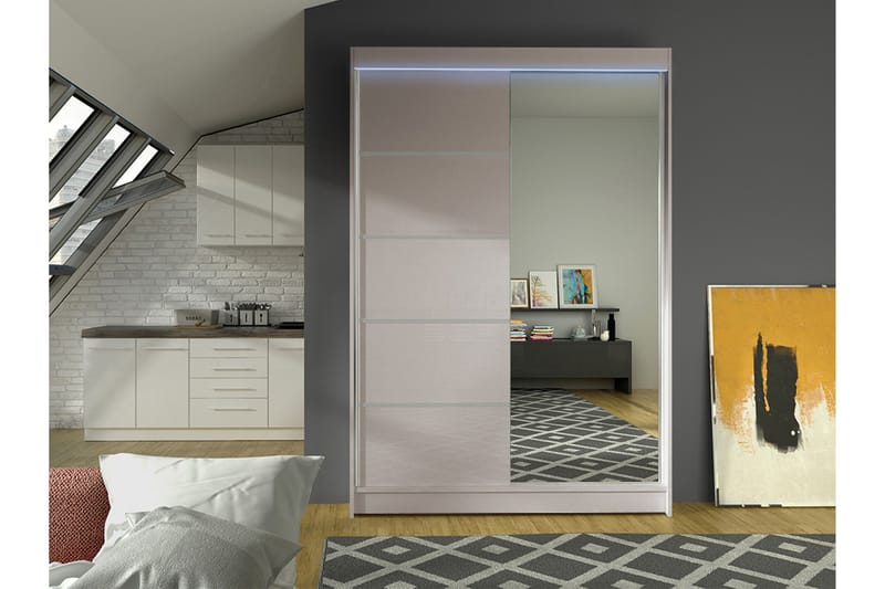 Liverpool Vaatekaappi Peilillä 120x200 cm - Beige - Säilytys - Vaatesäilytys - Vaatekaappi