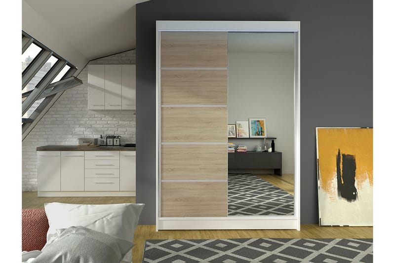 Liverpool Vaatekaappi Peilillä 120x200 cm - Valkoinen/Ruskea - Säilytys - Vaatesäilytys - Vaatekaappi