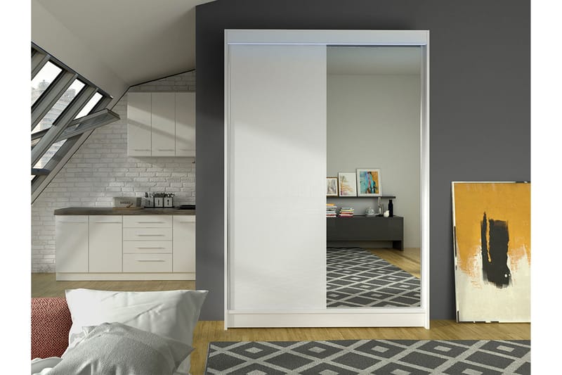 Liverpool Vaatekaappi Peilillä 120x200 cm - Valkoinen - Säilytys - Vaatesäilytys - Vaatekaappi