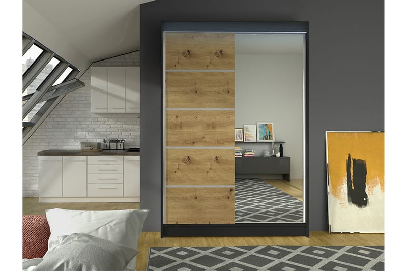 Liverpool Vaatekaappi Peilillä 120x200 cm - Musta/Ruskea - Säilytys - Vaatesäilytys - Vaatekaappi