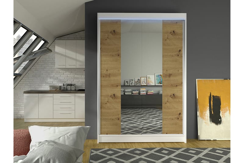 Liverpool Vaatekaappi Peilillä 120x200 cm - Valkoinen/Ruskea - Säilytys - Vaatesäilytys - Vaatekaappi