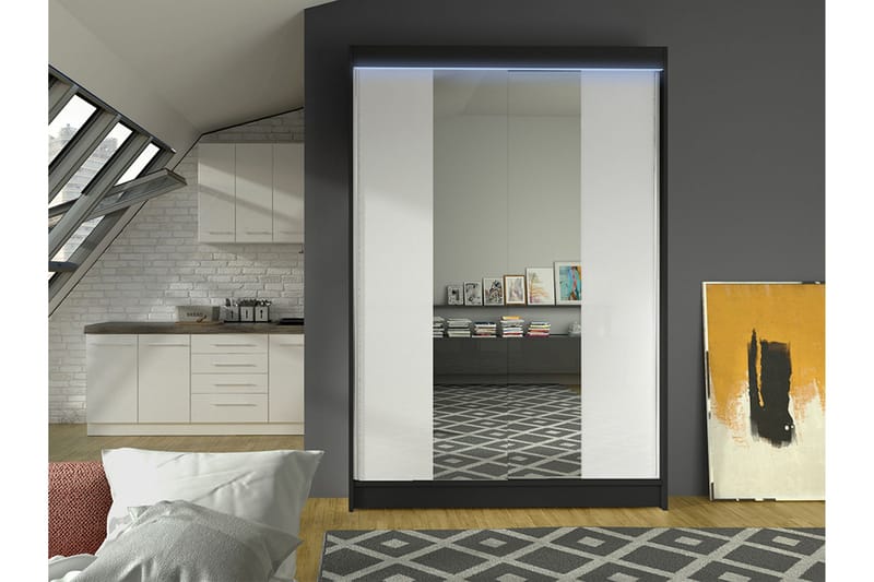 Liverpool Vaatekaappi Peilillä 120x200 cm - Mustavalkoinen - Säilytys - Vaatesäilytys - Vaatekaappi