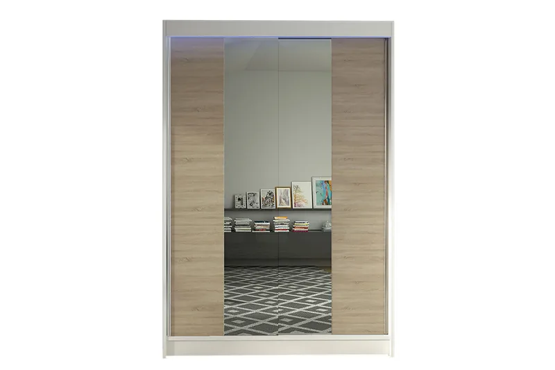 LUDGERSHALL Vaatekaappi Peilillä 120x200 cm Ruskea/Valkoinen, Ruskea/Valkoinen