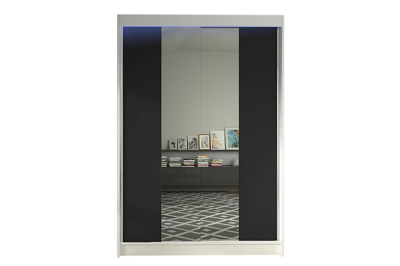 LUDGERSHALL Vaatekaappi Peilillä 120x200 cm Musta/Valkoinen, Musta/Valkoinen