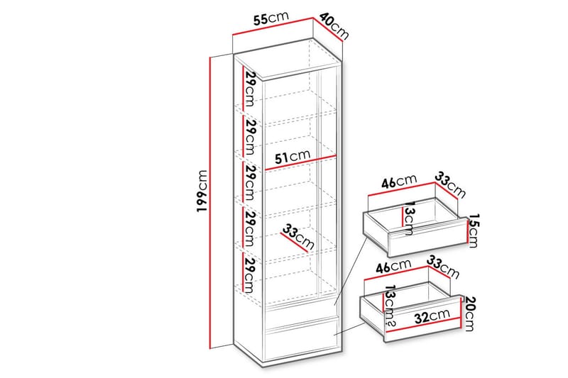 Metropolitan Vaatekaappi 55x199 cm - Ruskea/Valkoinen/Vaaleanharmaa/Musta - Säilytys - Vaatesäilytys - Vaatekaappi