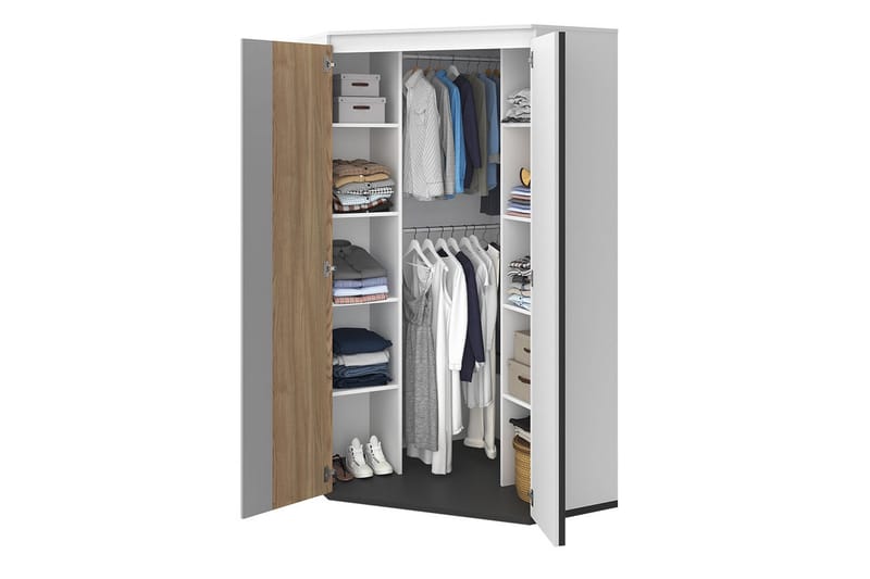 Metropolitan Vaatekaappi 95x199 cm - Ruskea/Valkoinen/Vaaleanharmaa/Musta - Säilytys - Vaatesäilytys - Vaatekaappi