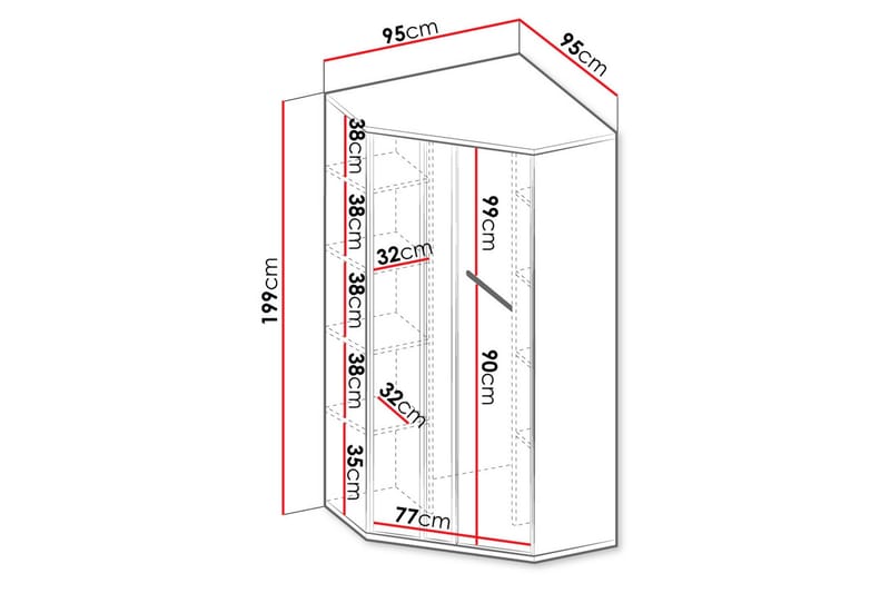 Metropolitan Vaatekaappi 95x199 cm - Ruskea/Valkoinen/Vaaleanharmaa/Musta - Säilytys - Vaatesäilytys - Vaatekaappi
