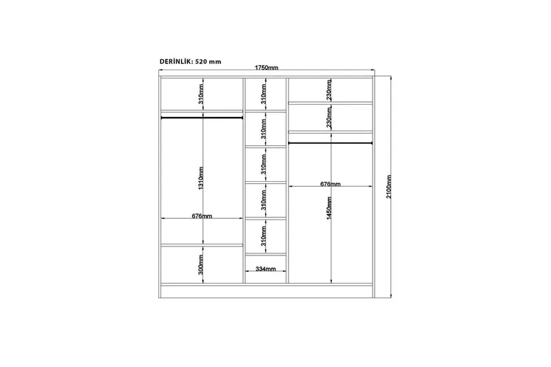 Meyra Vaatekaappi 175x210 cm - Matta Valkoinen - Säilytys - Vaatesäilytys - Vaatekaappi