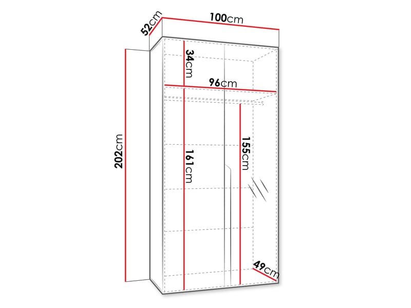 Milias-vaatekaappi peilillä 100x202 cm - musta - Säilytys - Vaatesäilytys - Vaatekaappi