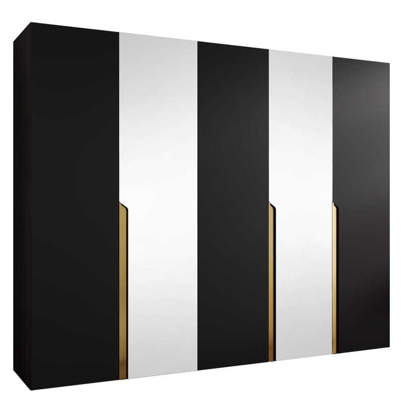 Milias-vaatekaappi peilillä 250x202 cm - Kulta, musta - Säilytys - Vaatesäilytys - Vaatekaappi