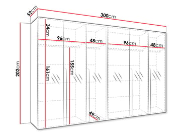 Milias-vaatekaappi peilillä 300x202 cm - Ruskea/musta - Säilytys - Vaatesäilytys - Vaatekaappi