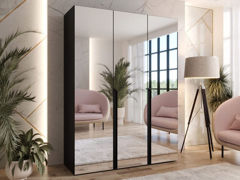 Milias-vaatekaappi peilillä 150x202 cm - musta - Säilytys - Vaatesäilytys - Vaatekaappi