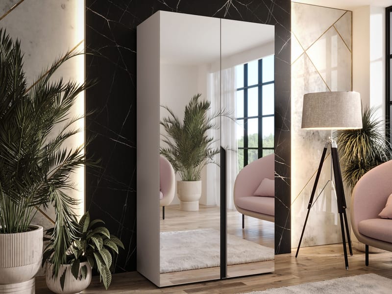 Milias-vaatekaappi peilillä 100x202 cm - beige / musta - Säilytys - Vaatesäilytys - Vaatekaappi