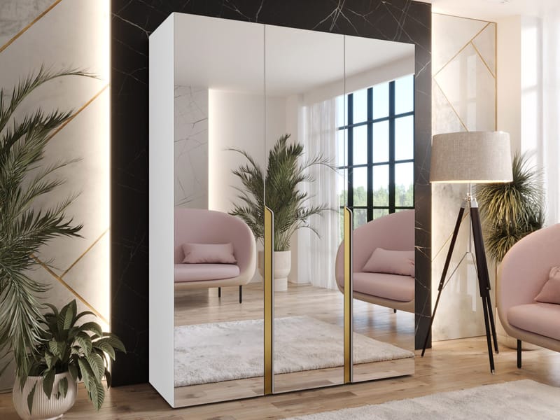 Milias-vaatekaappi peilillä 150x202 cm - valkoinen - Säilytys - Vaatesäilytys - Vaatekaappi