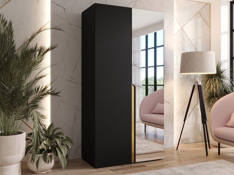 Milias-vaatekaappi peilillä 100x202 cm - Kulta, musta - Säilytys - Vaatesäilytys - Vaatekaappi