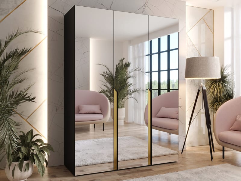 Milias-vaatekaappi peilillä 150x202 cm - musta - Säilytys - Vaatesäilytys - Vaatekaappi