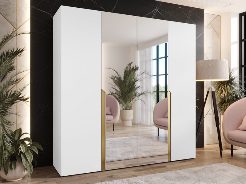 Milias-vaatekaappi peilillä 200x202 cm - valkoinen - Säilytys - Vaatesäilytys - Vaatekaappi